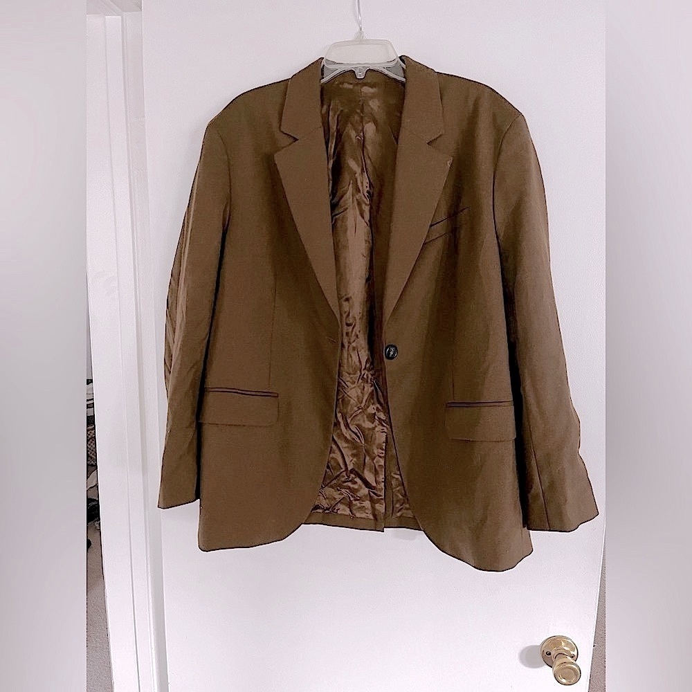 Arket Marzotto Brown Wool Hopsack Weave oversize tailored blazer lightweight